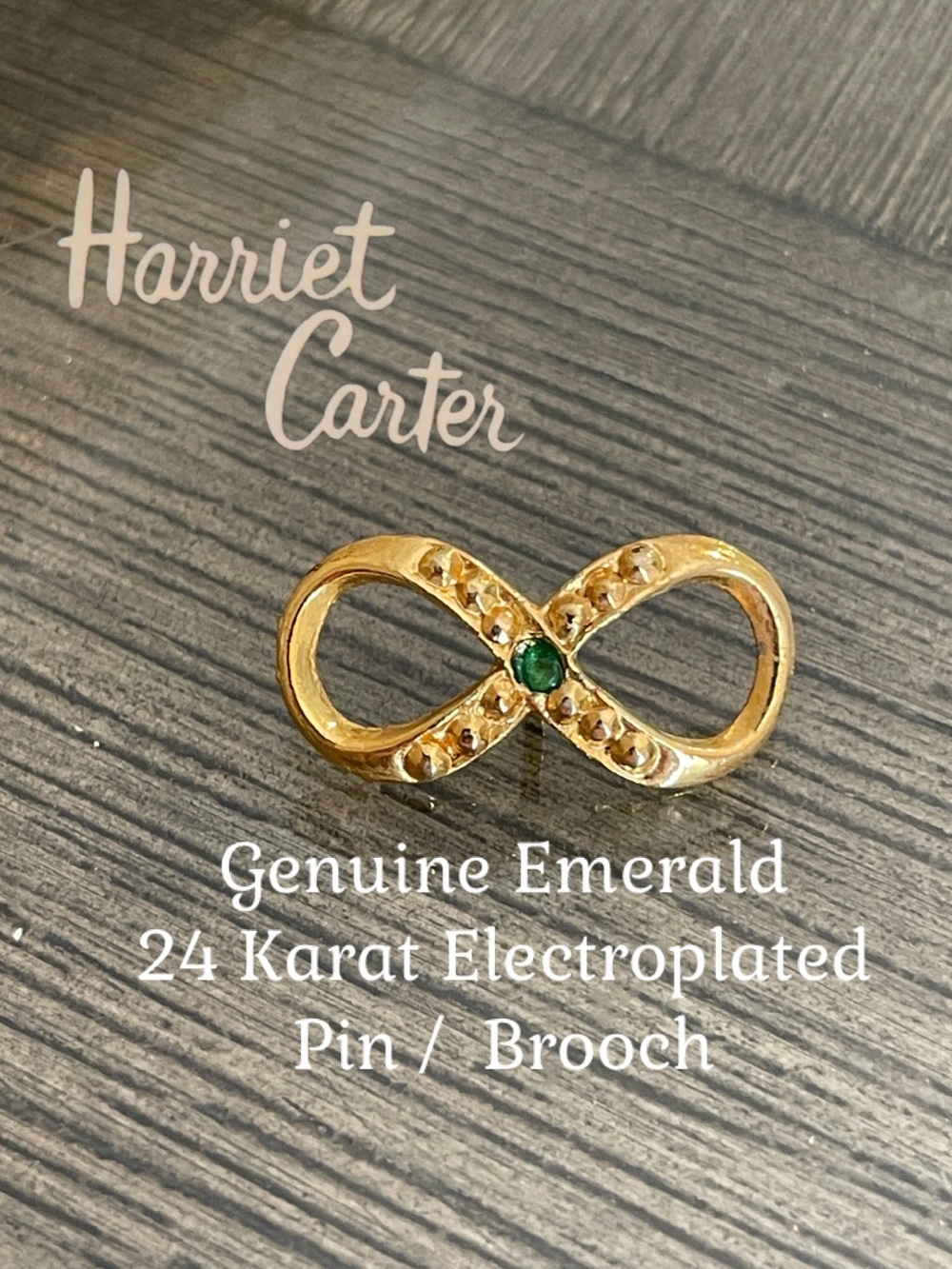 Vintage Harriet Carter Genuine Emerald 24 Karat Electroplated Pin Back Brooch